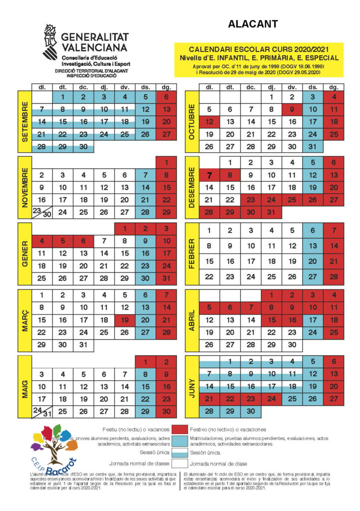 Calendario Jul 2021 Gva Calendario Escolar 2020